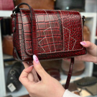 کیف چرم الماس زرشکی سنگی