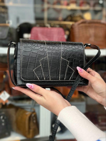 کیف چرم الماس مشکی سنگی