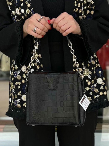 کیف چرم شین مشکی سنگی