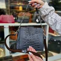 کیف چرم شین طوسی سنگی