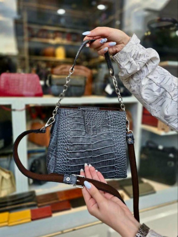 کیف چرم شین طوسی سنگی