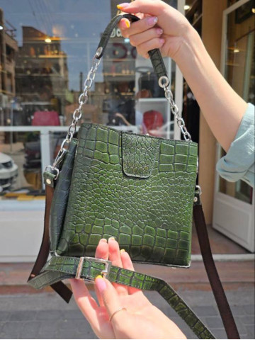 کیف چرم شین سبز ابر و بادی سنگی