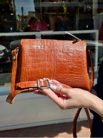 کیف چرم سه طبله بزرگ عسلی نارنجی سنگی