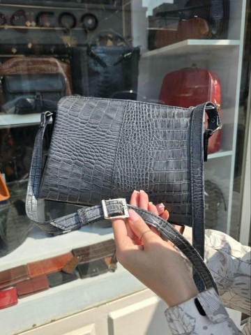 کیف چرم سه طبله بزرگ طوسی سنگی