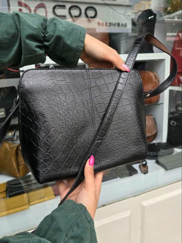 کیف چرم جلو دوخت مشکی سنگی