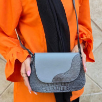کیف چرم پروانه دو طبله طوسی صاف/سنگی