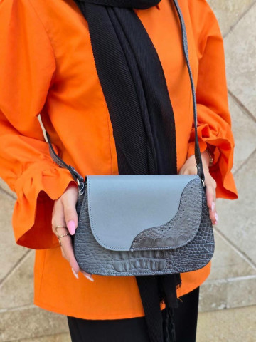 کیف چرم پروانه دو طبله طوسی صاف/سنگی