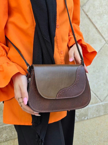 کیف چرم پروانه دو طبله قهوه ای صاف/فلوتر