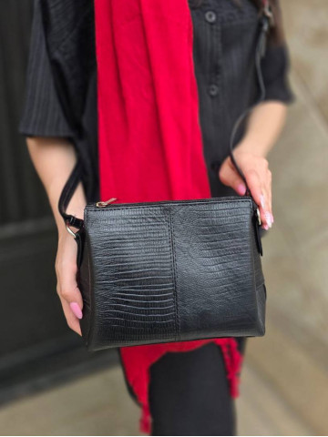 کیف چرم سه طبله کوچک مشکی لیزارد