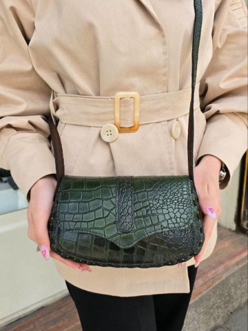 کیف چرم درب پروانه سبز تمام سنگی