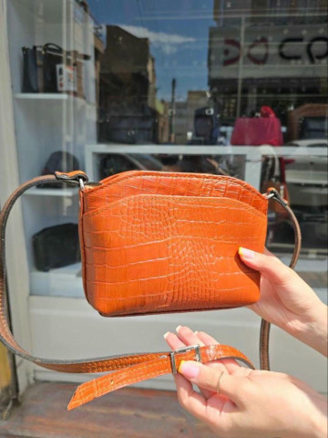 کیف چرم لچک عسلی نارنجی سنگی کوچک