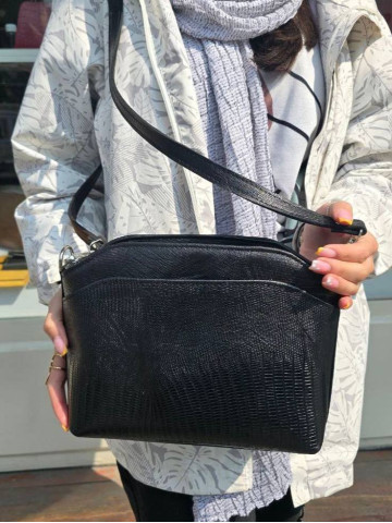 کیف چرم لچک مشکی لیزارد بزرگ