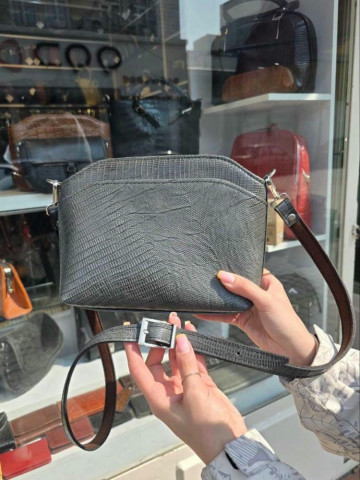 کیف چرم لچک طوسی بزرگ لیزارد 