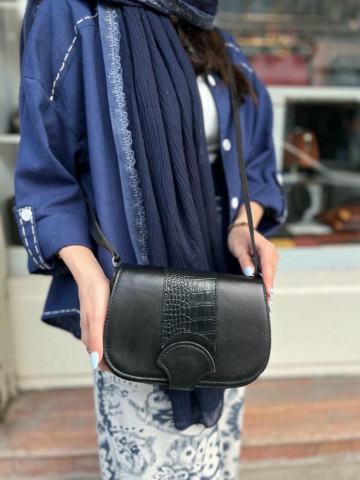 کیف چرم لنگری مشکی کوچک 