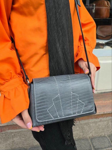 کیف چرم الماس طوسی لیزارد