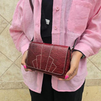 کیف چرم الماس زرشکی آلبالویی سنگی