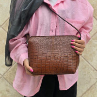 کیف چرم جلو دوخت فندوقی سنگی