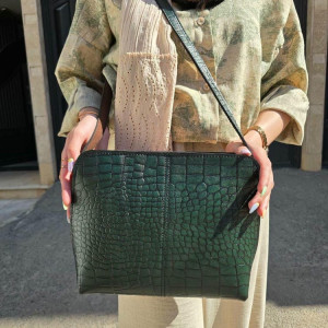 کیف چرم جلو دوخت بزرگ سبز سنگی