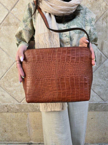 کیف چرم جلو دوخت عسلی نارنجی سنگی