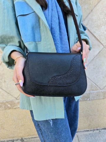 کیف چرم پروانه دو طبله مشکی فلوتر/صاف