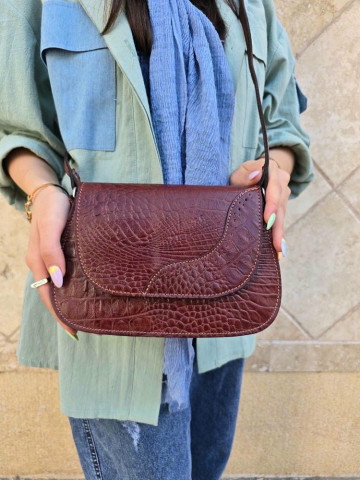 کیف چرم پروانه دو طبله عنابی تمام سنگی