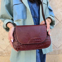 کیف چرم پروانه دو طبله عنابی سنگی/صاف