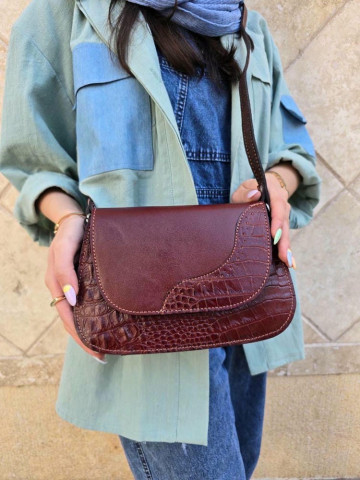 کیف چرم پروانه دو طبله عنابی سنگی/صاف