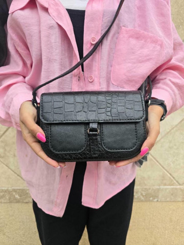 کیف چرم دو جیب مشکی سنگی جیب صاف