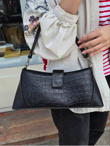 کیف چرم ملور مشکی سنگی