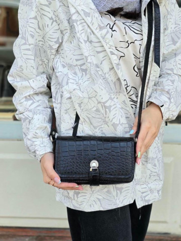 کیف چرم نگار مشکی سنگی