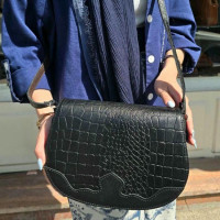 کیف چرم موج مشکی سنگی