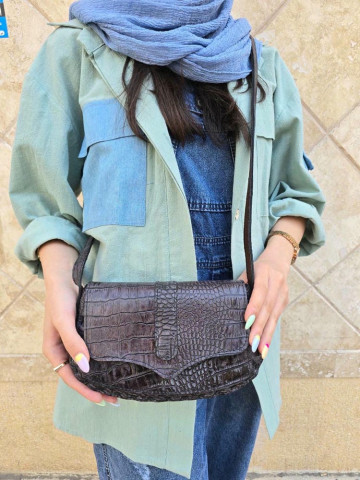   کیف چرم درب پروانه طوسی یاسی ابر و بادی