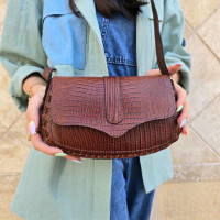 کیف چرم درب پروانه قهوه ای لیزارد