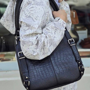 کیف چرم هشت حلقه مشکی سنگی