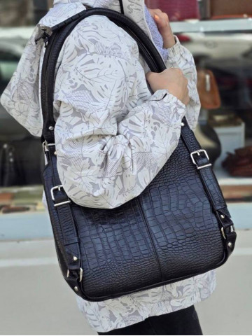 کیف چرم هشت حلقه مشکی سنگی