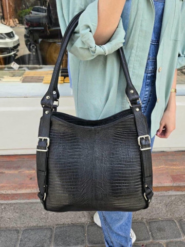 کیف چرم هشت حلقه مشکی لیزارد