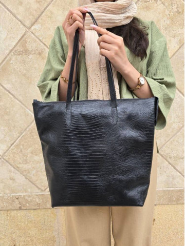 کیف چرم ترنم مشکی لیزارد