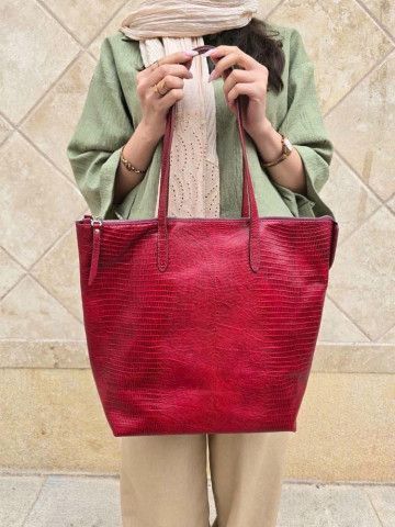 کیف چرم ترنم قرمز لیزارد