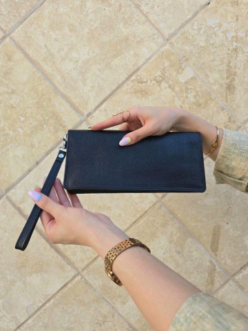 کیف چرم دور زیپ مشکی فلوتر