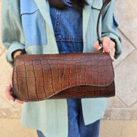 کیف چرم شب قهوه ای لبه موج