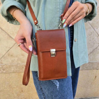 کیف چرم پاسپورتی دور زیپ عسلی صاف