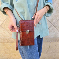 کیف چرم پاسپورتی دور زیپ فندقی سنگی