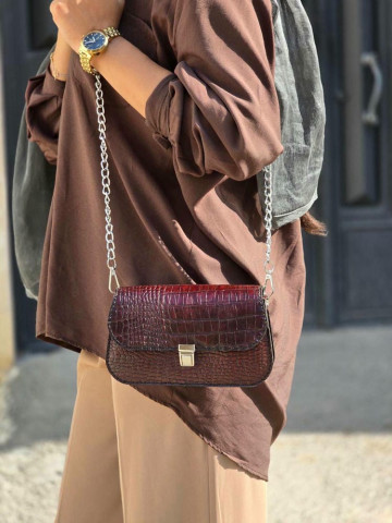 کیف چرم نگین خرمایی سنگی