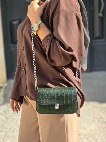 کیف چرم نگین سبز سنگی