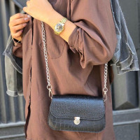 کیف چرم نگین مشکی سنگی