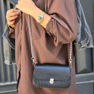 کیف چرم نگین مشکی سنگی