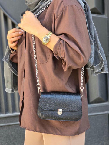 کیف چرم نگین مشکی سنگی