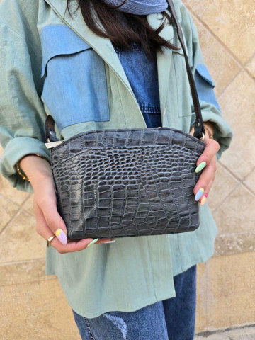 کیف چرم لچک طوسی ابر و بادی سنگی کوچک