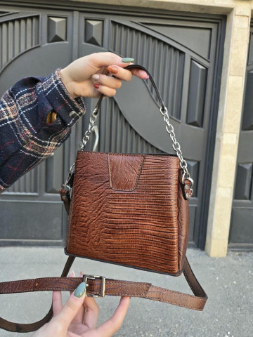 کیف چرم شین قهوه ای گردویی لیزارد