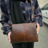 کیف چرم سه طبله بزرگ قهوه ای فندقی سنگی